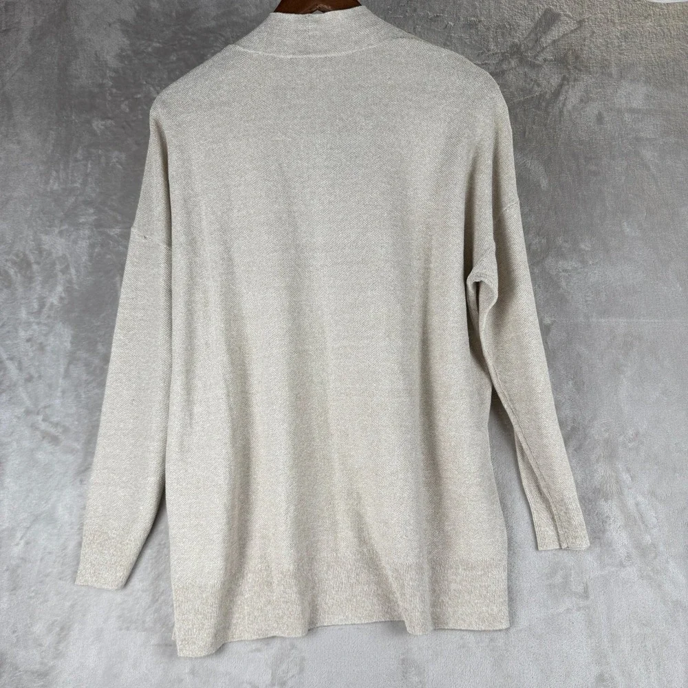 Eileen Fisher Organic Linen Cotton Open Front Cardigan‎ Oatmeal Beige PM